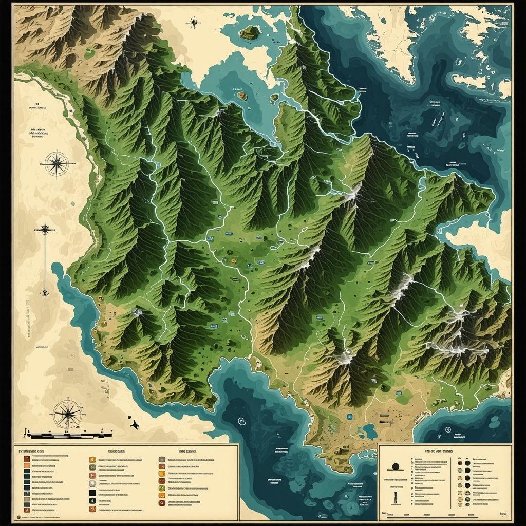 Mapa digital interactivo que combina datos geoespaciales con símbolos culturales indígenas y narrativas tradicionales