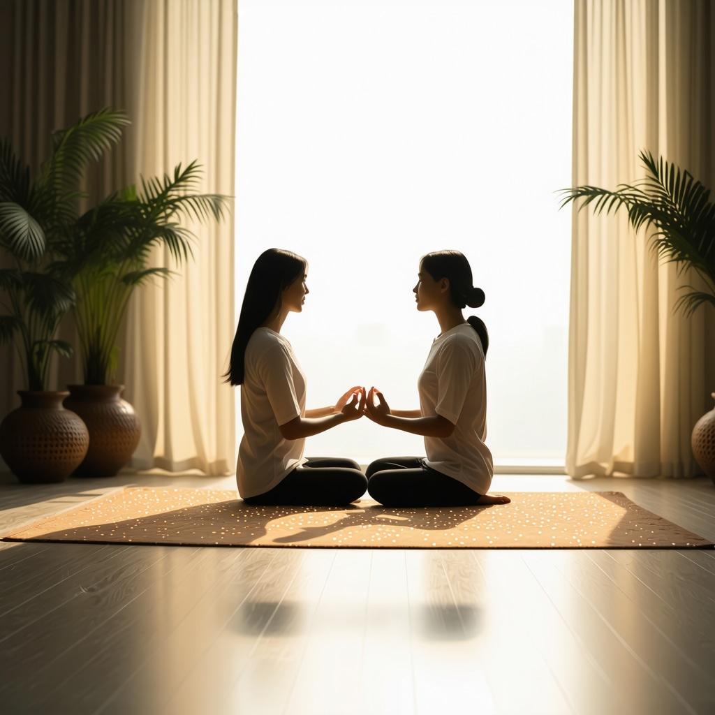 Persona meditando frente a un espejo en un ambiente tranquilo, simbolizando autoconocimiento y sanación emocional