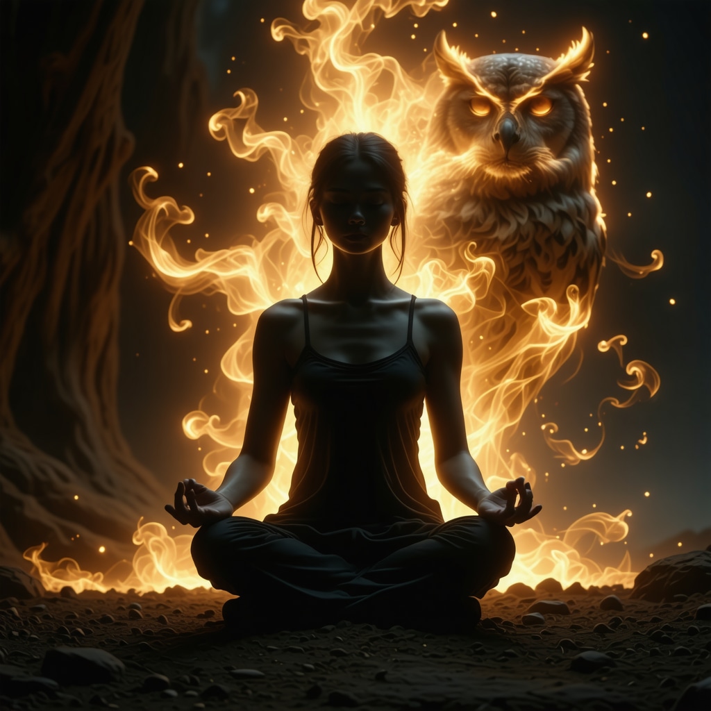 Person meditating with glowing animal spirit symbolizing emotional protection and resilience