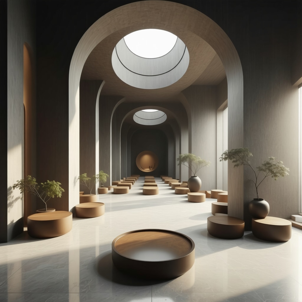 Interior space featuring Chinese geometric patterns like octagons and spirals for harmony