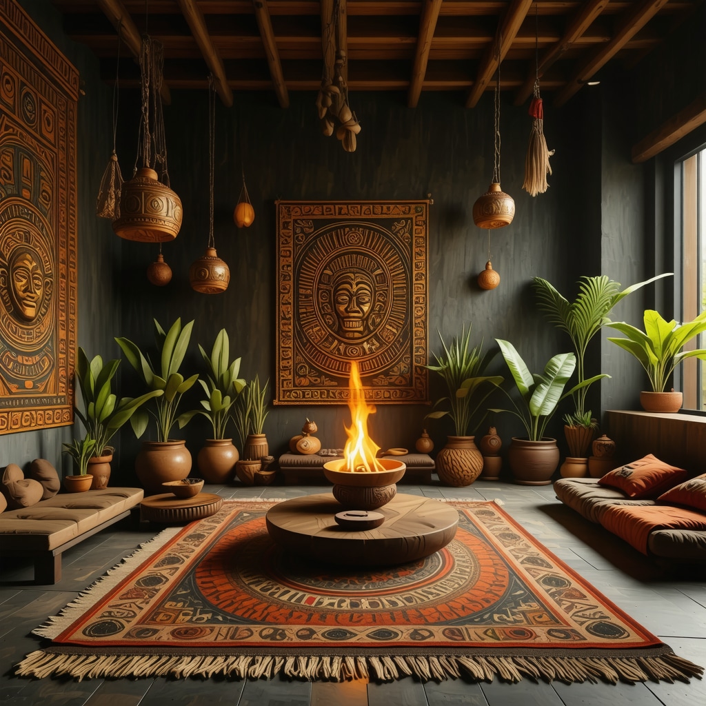 Therapy room decorated with Aztec symbols, cempasúchil flowers, and lit copal incense