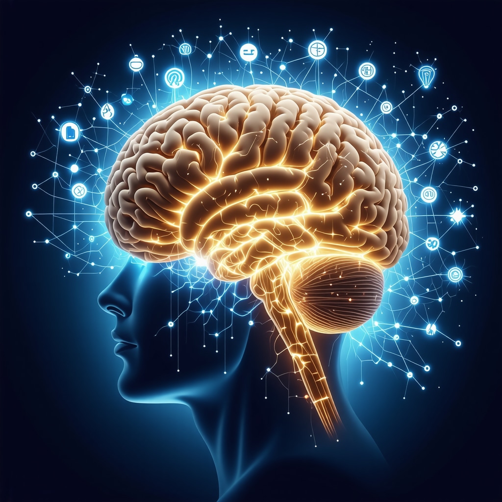 Illustration of brain neural pathways lighting up with archetypal symbols overlayed to represent neurosemantics of names