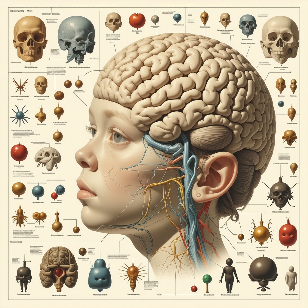 Infographic showing brain areas activated during childhood superstition rituals with symbolic representations