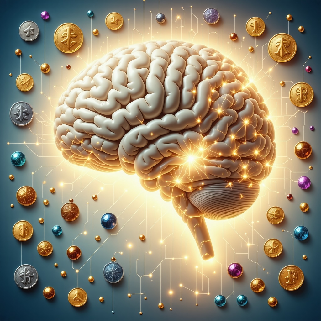 Digital illustration showing brain neural activity combined with traditional superstition symbols in a workplace context