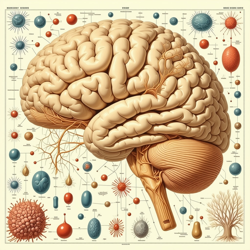 Illustration of brain neurobiological pathways activated by health superstition rituals
