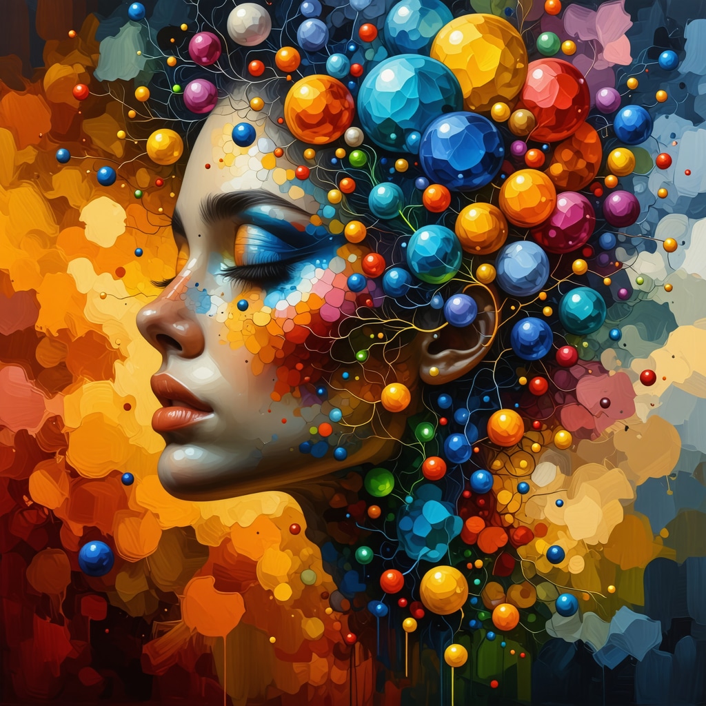 Illustration showing brain neural activity intertwined with cultural color symbols and gradients representing emotional and cognitive responses