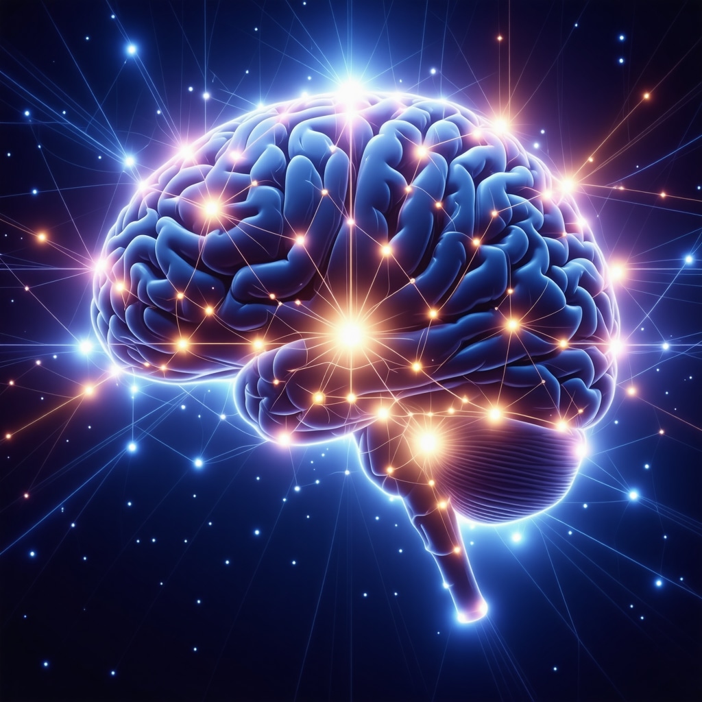 Neural networks and sacred geometric symbols glowing vibrantly to illustrate neuroenergetic activation