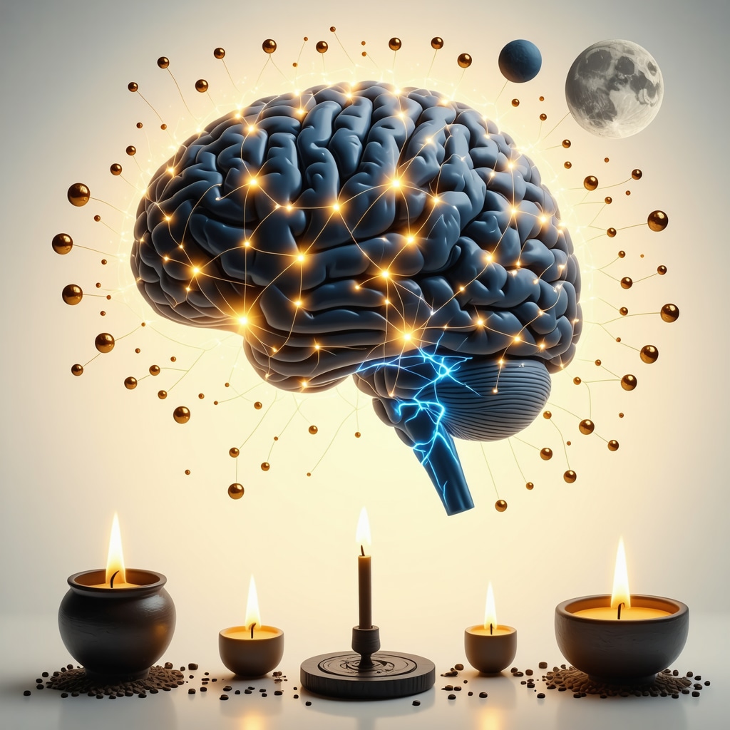 Illustration of brain neural pathways linked to lucky charms and natural symbols