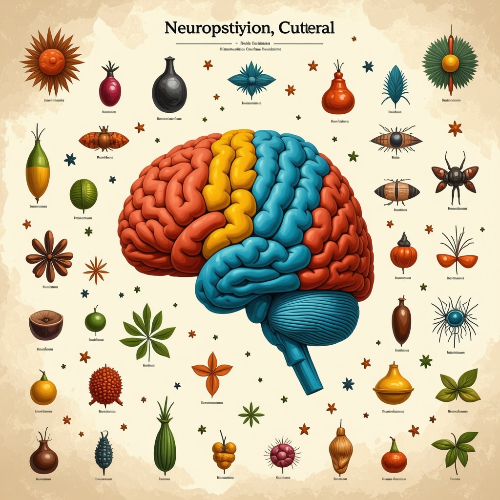 Infographic displaying brain areas activated by superstition with Nicaraguan cultural symbols