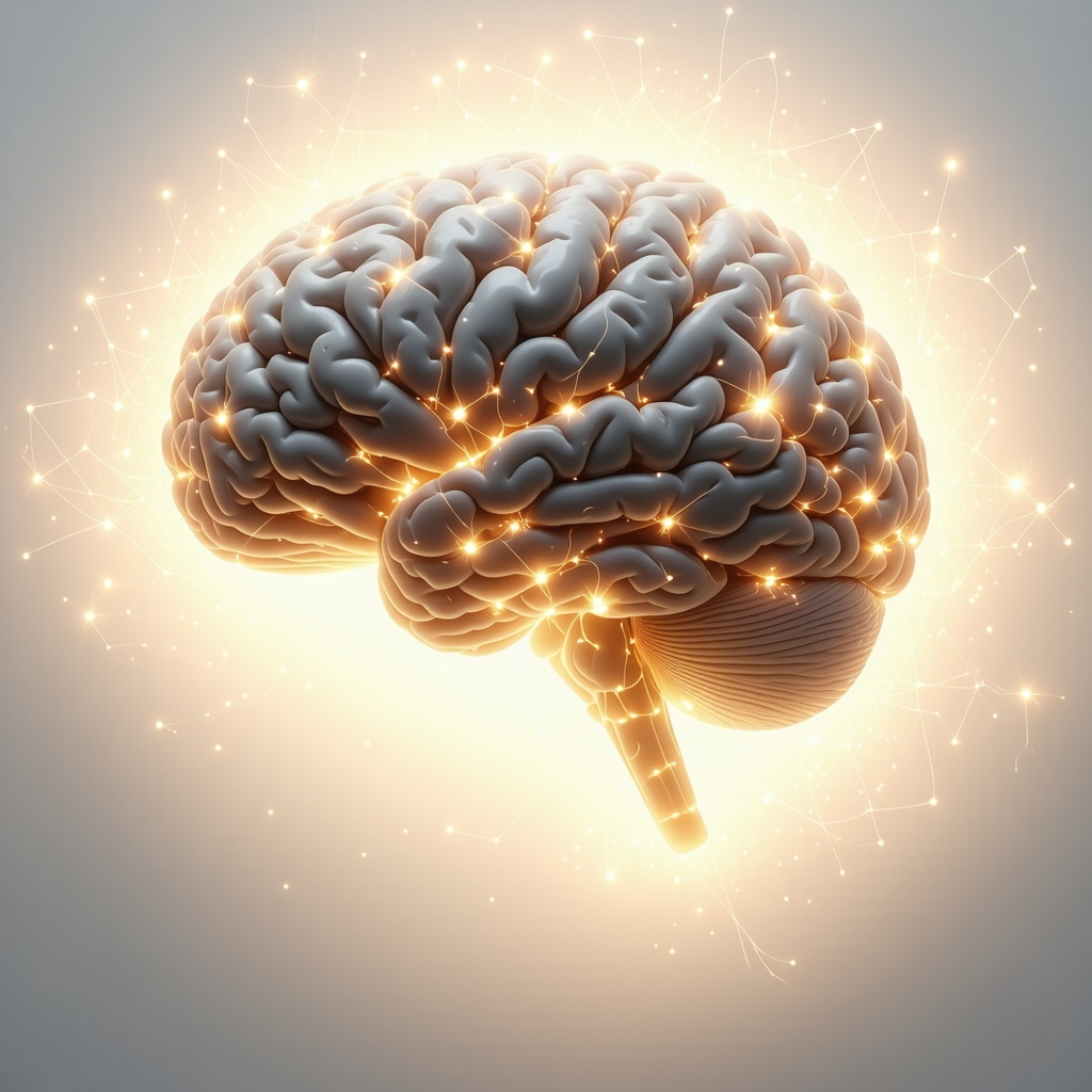 Illustration of a brain with neural pathways and heart-shaped mystical symbols representing love and intuition