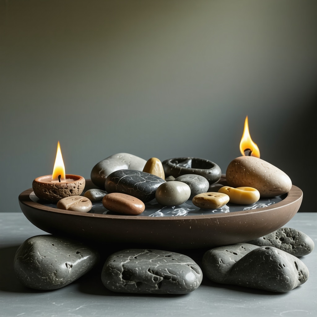 Serene altar featuring ancestral symbols and natural elements like fire and water