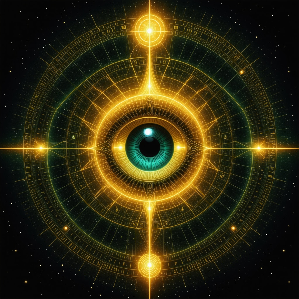 Mandala featuring sacred geometry patterns and Egyptian symbols like Eye of Horus, Ankh, and scarab, glowing with mystical energy