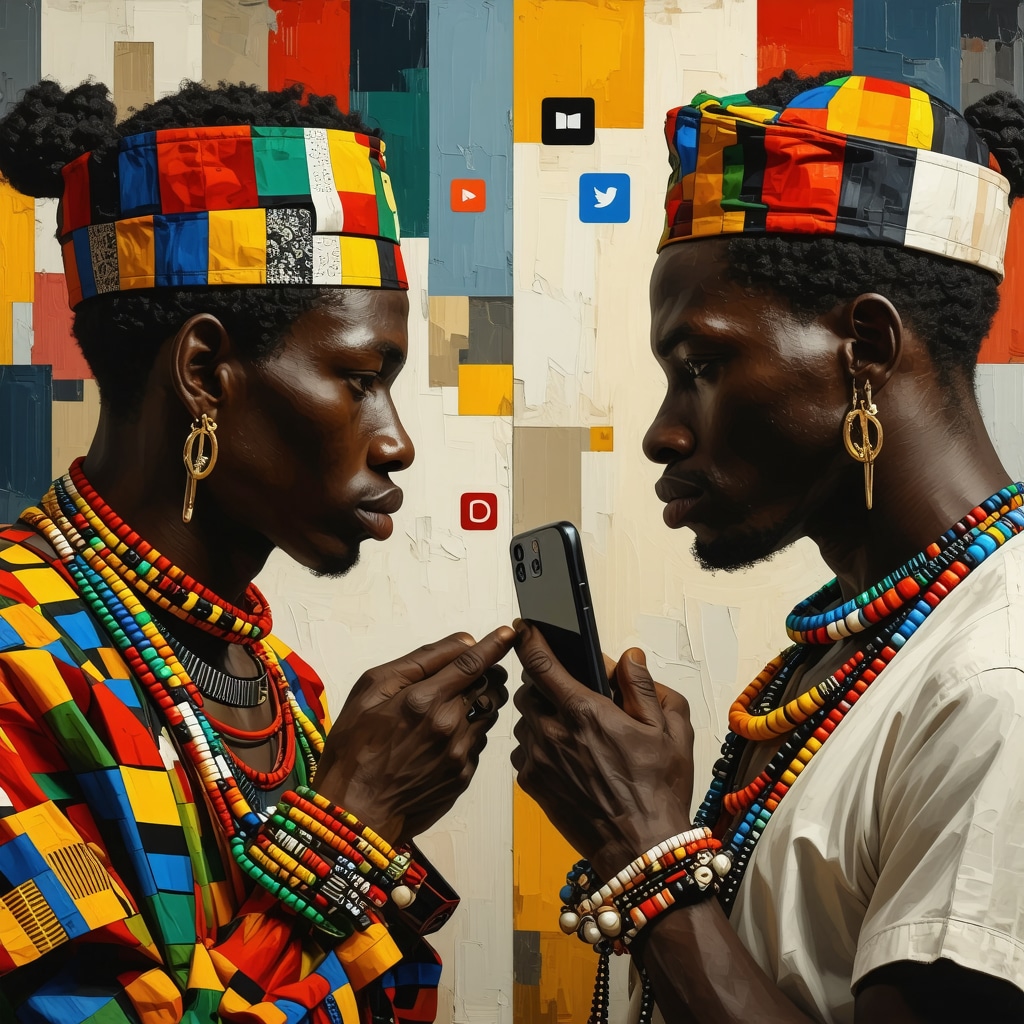 Imagen que representa la fusión entre rituales tradicionales de Guinea Ecuatorial y la tecnología digital