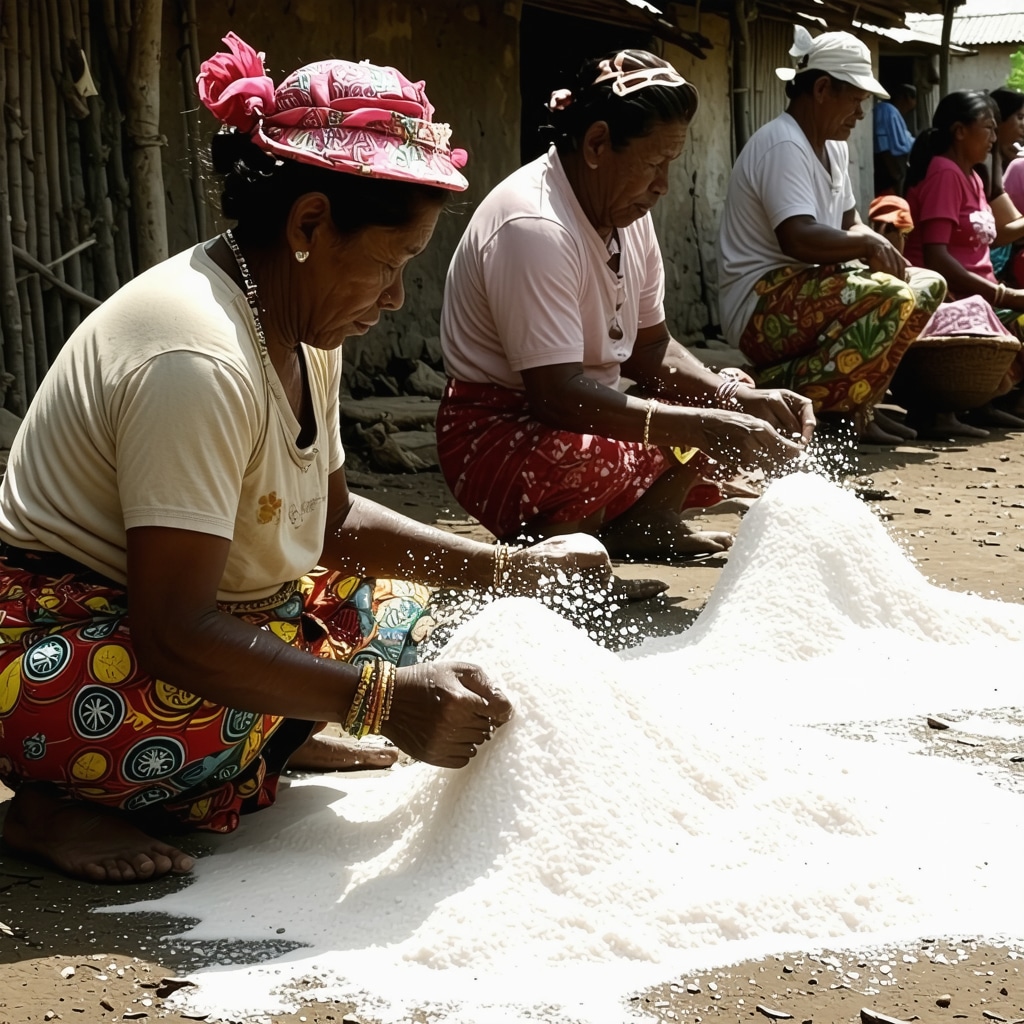 Nicaraguan villagers performing salt rituals outdoors in traditional attire