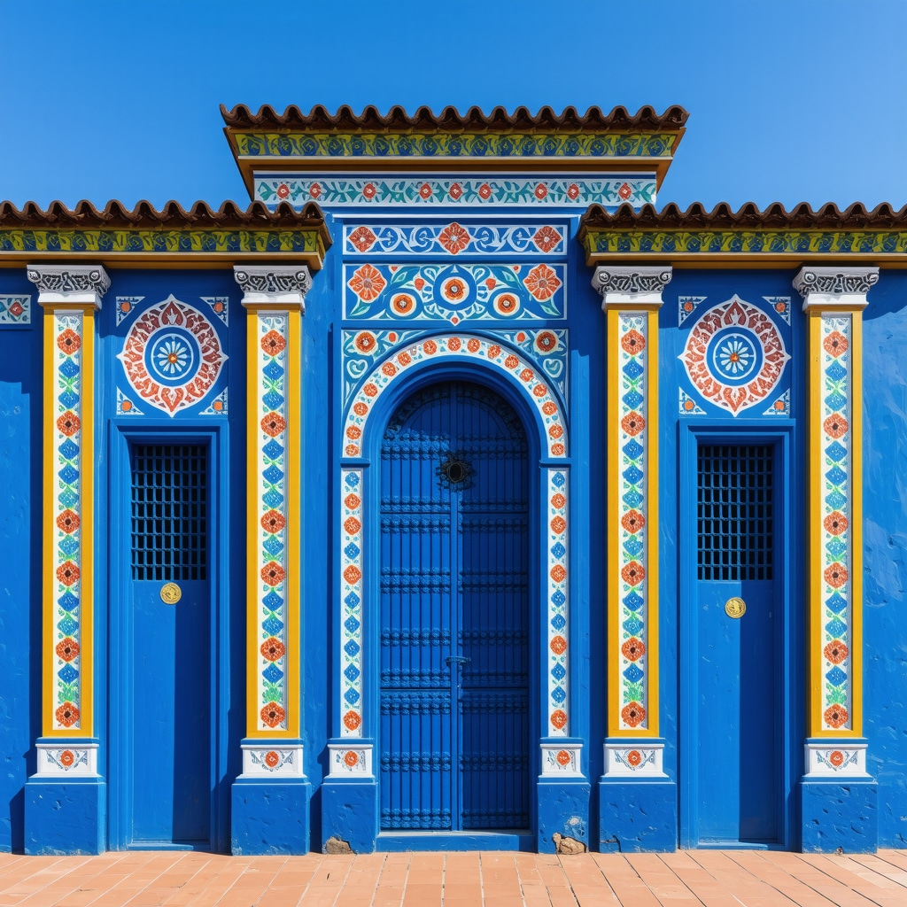Traditional Salvadoran building showcasing symbolic geometric patterns and vibrant colors