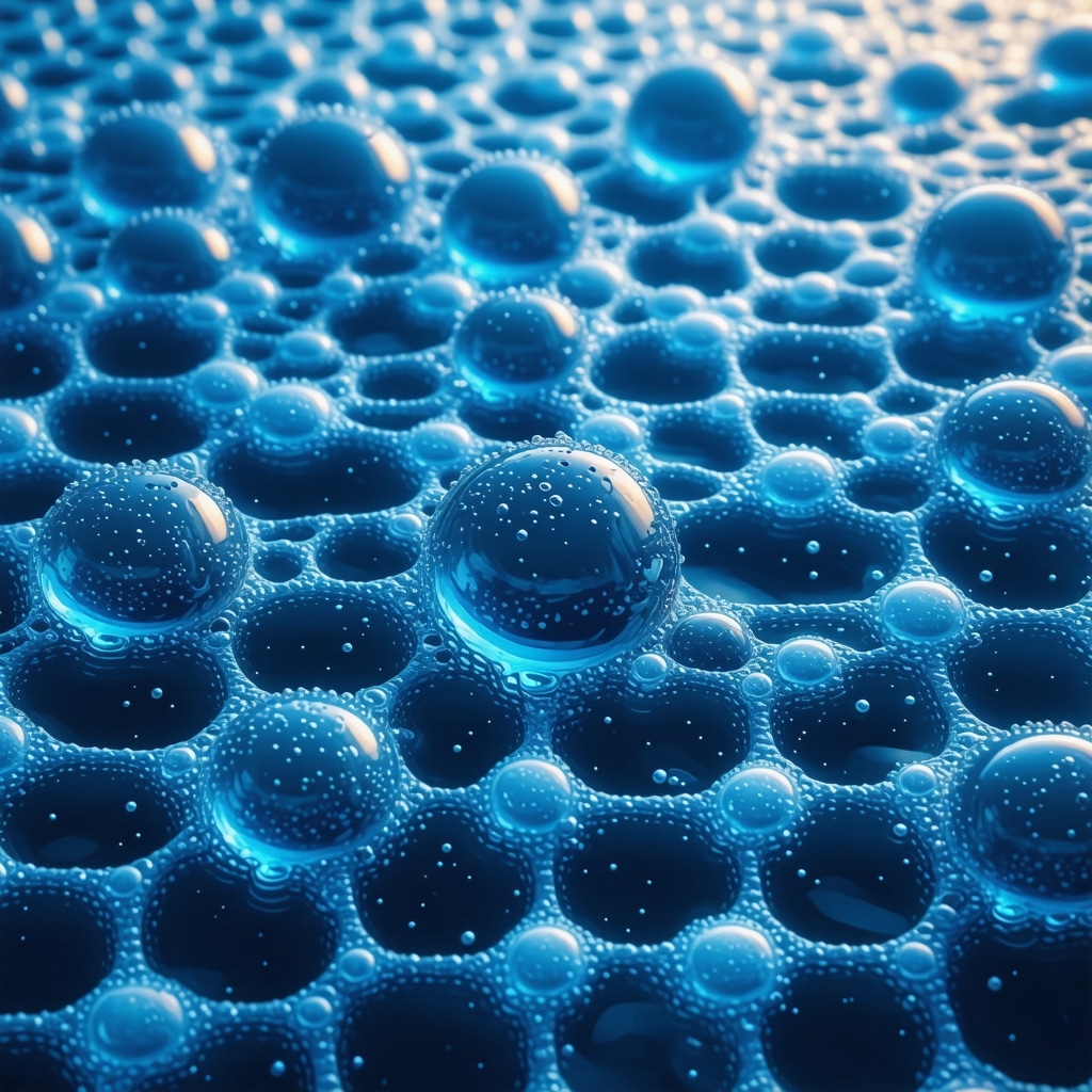 Illustration of structured water molecules emitting energy waves