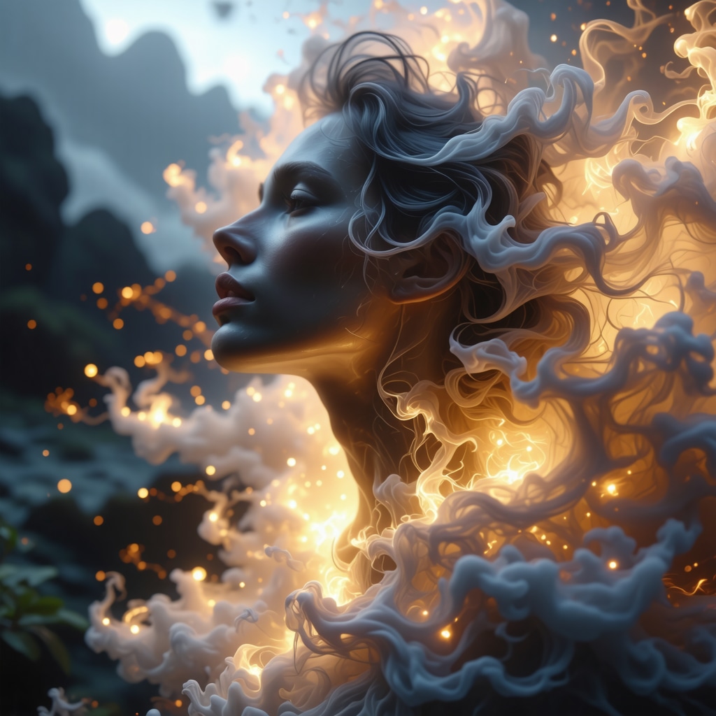 Representación artística de corrientes de aire y aura humana en sanación energética