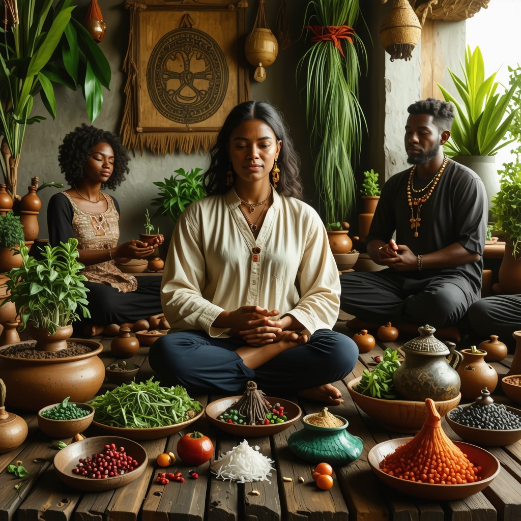 Workshop scene showing traditional Dominican rituals and modern integrative medicine practices combined