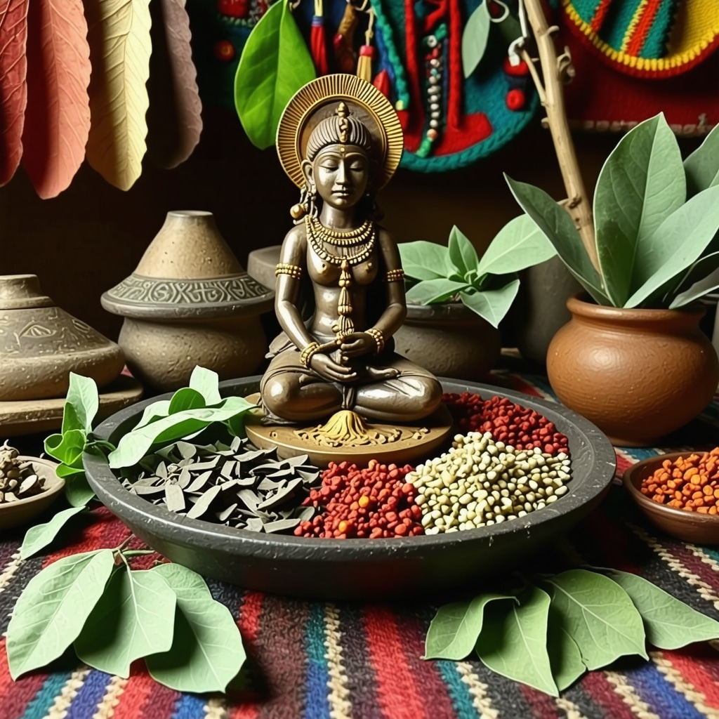 Ritual boliviano con ofrendas a la Pachamama en un altar tradicional