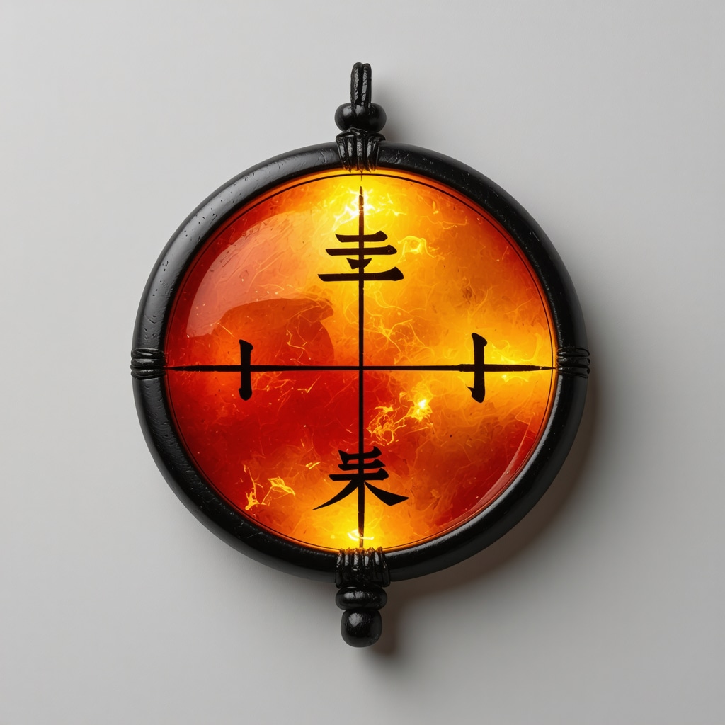 Amuleto japonés con símbolos tradicionales y energía vibrante