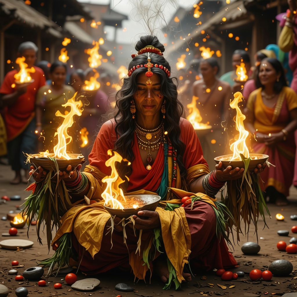 Festival cultural con símbolos y rituales supersticiosos