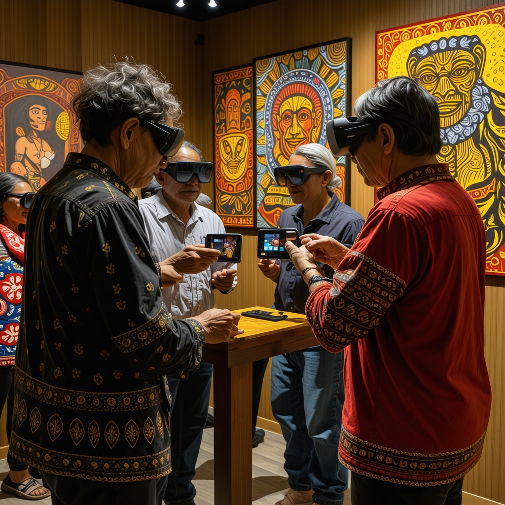 Community members collaborating with augmented reality technology to preserve Guineoecuatoriano folklore