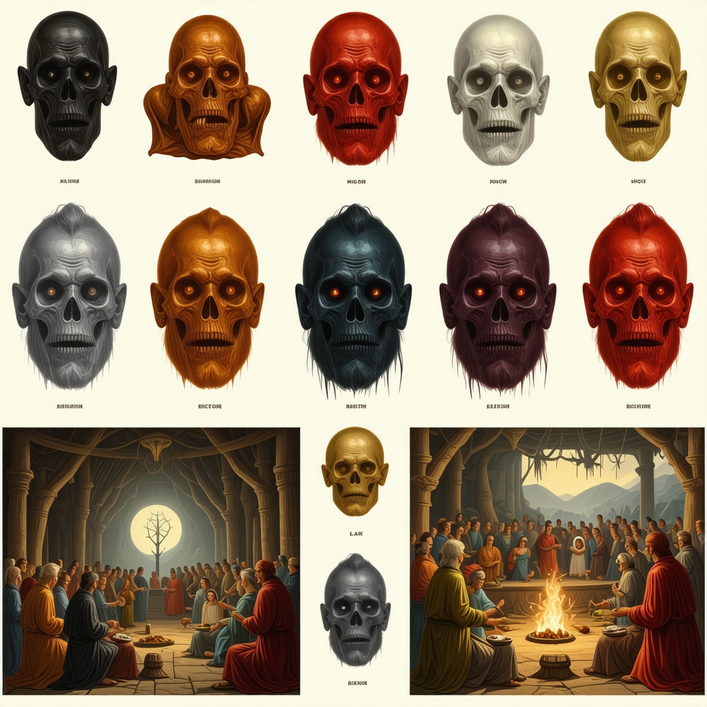 Collage showing the transition from traditional oral horror tales to digital storytelling with symbolic amulets and community rituals