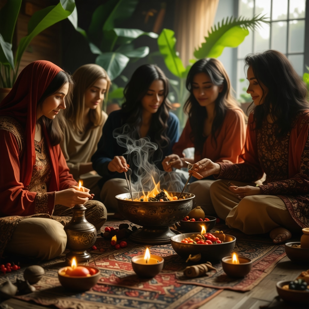 Family gathered around incense and traditional Arabic ritual elements in a warm, sacred space