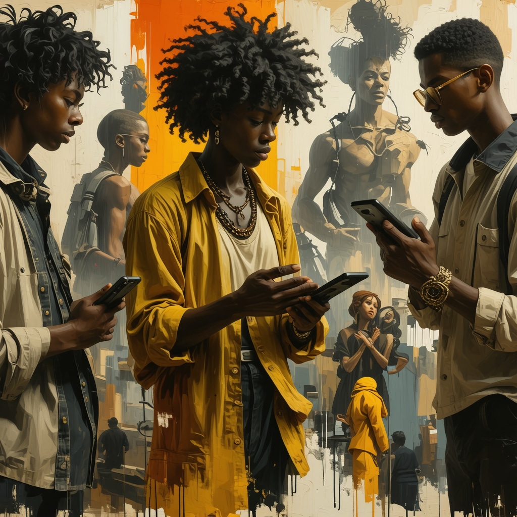 Ilustración digital que representa la integración de leyendas urbanas tradicionales de Honduras con plataformas digitales modernas y jóvenes narradores