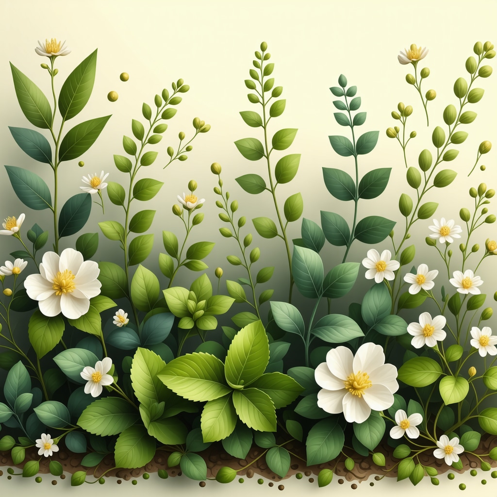 Garden with herbs like laurel, mint, and rue representing prosperity and abundance.