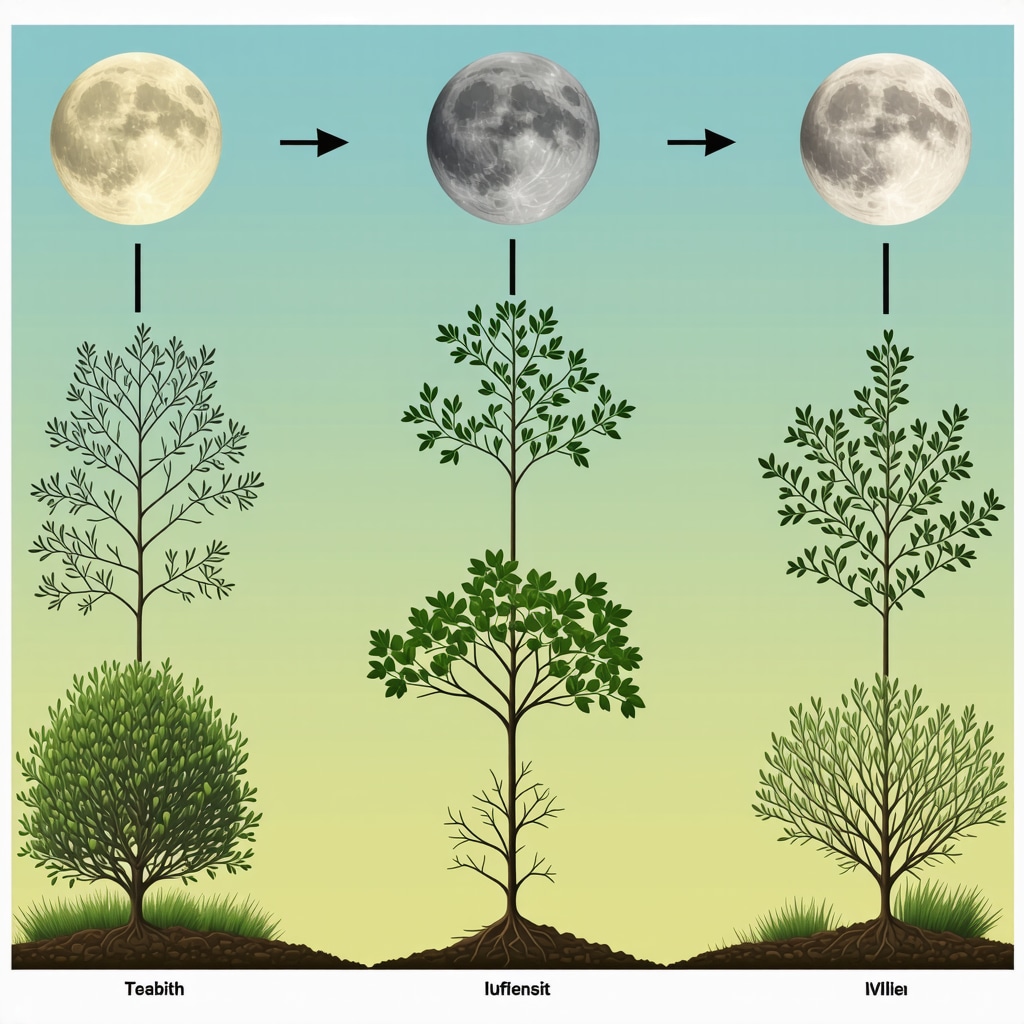 Illustrative diagram of lunar phases influencing plant growth and flowering patterns.