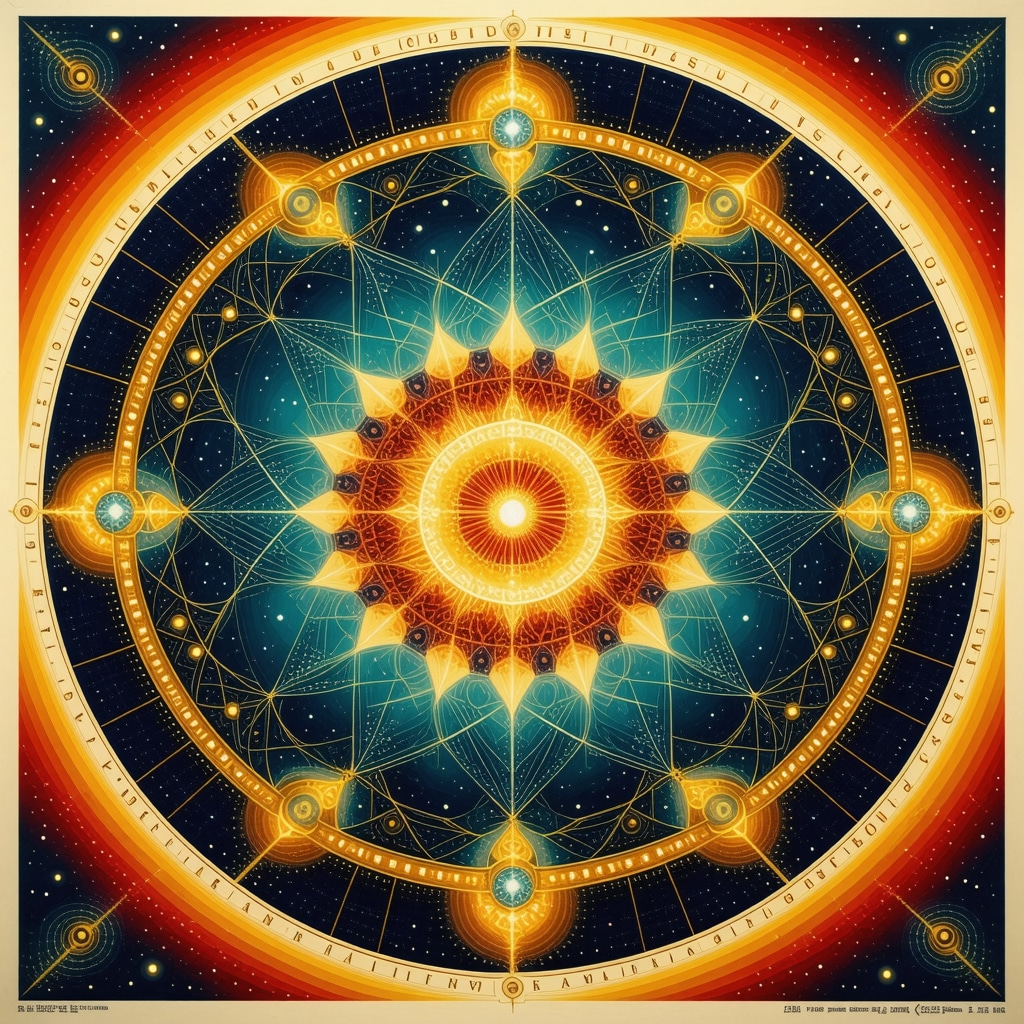 Mandala de geometria sagrada com padrões complexos e vibrantes