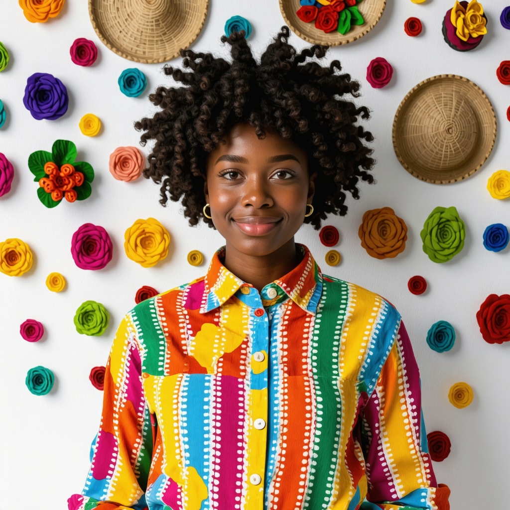 Person selecting colorful clothing and decor to symbolize personal growth and positive energy