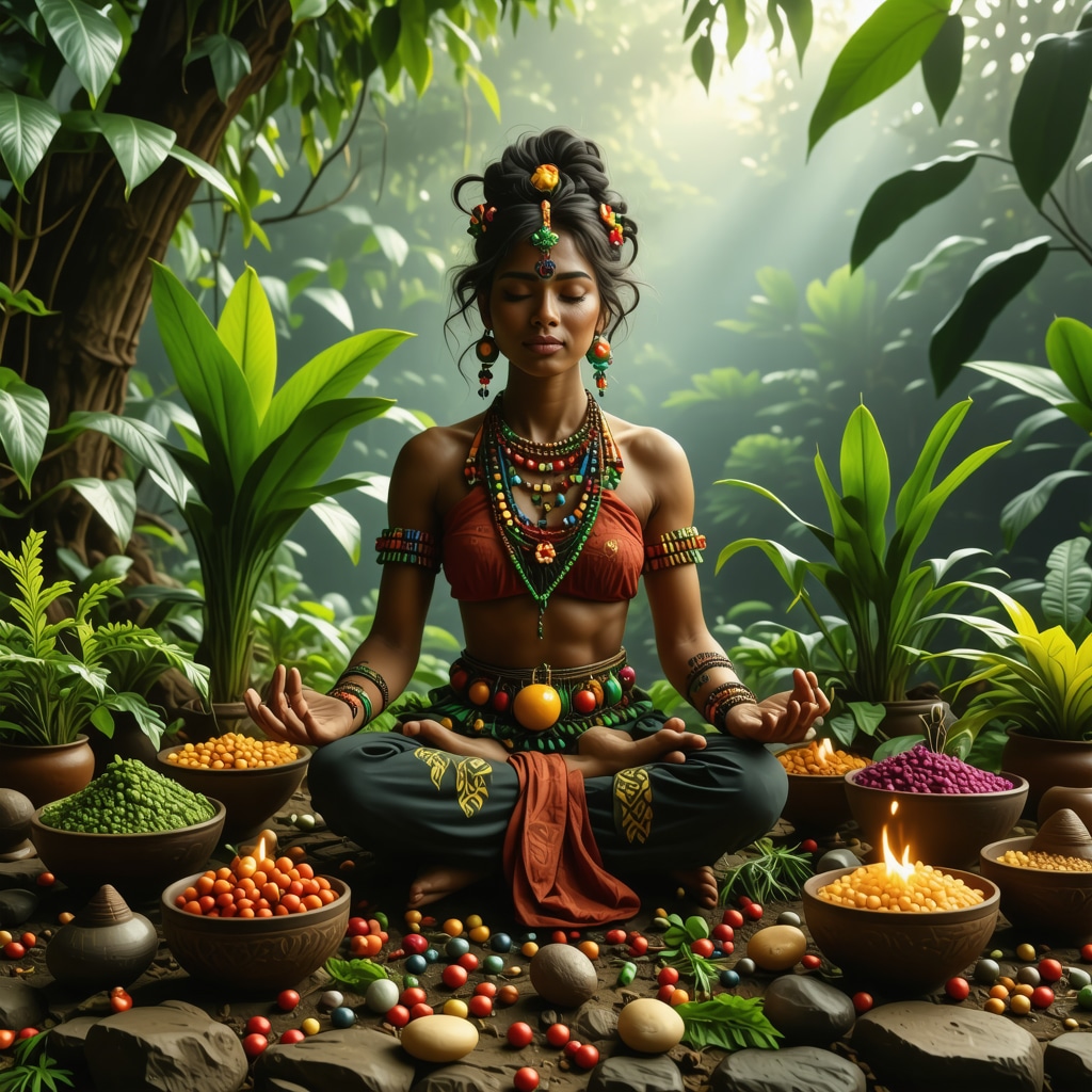 Escena de ritual salvadoreño integrando elementos tradicionales y neurociencia en un entorno natural