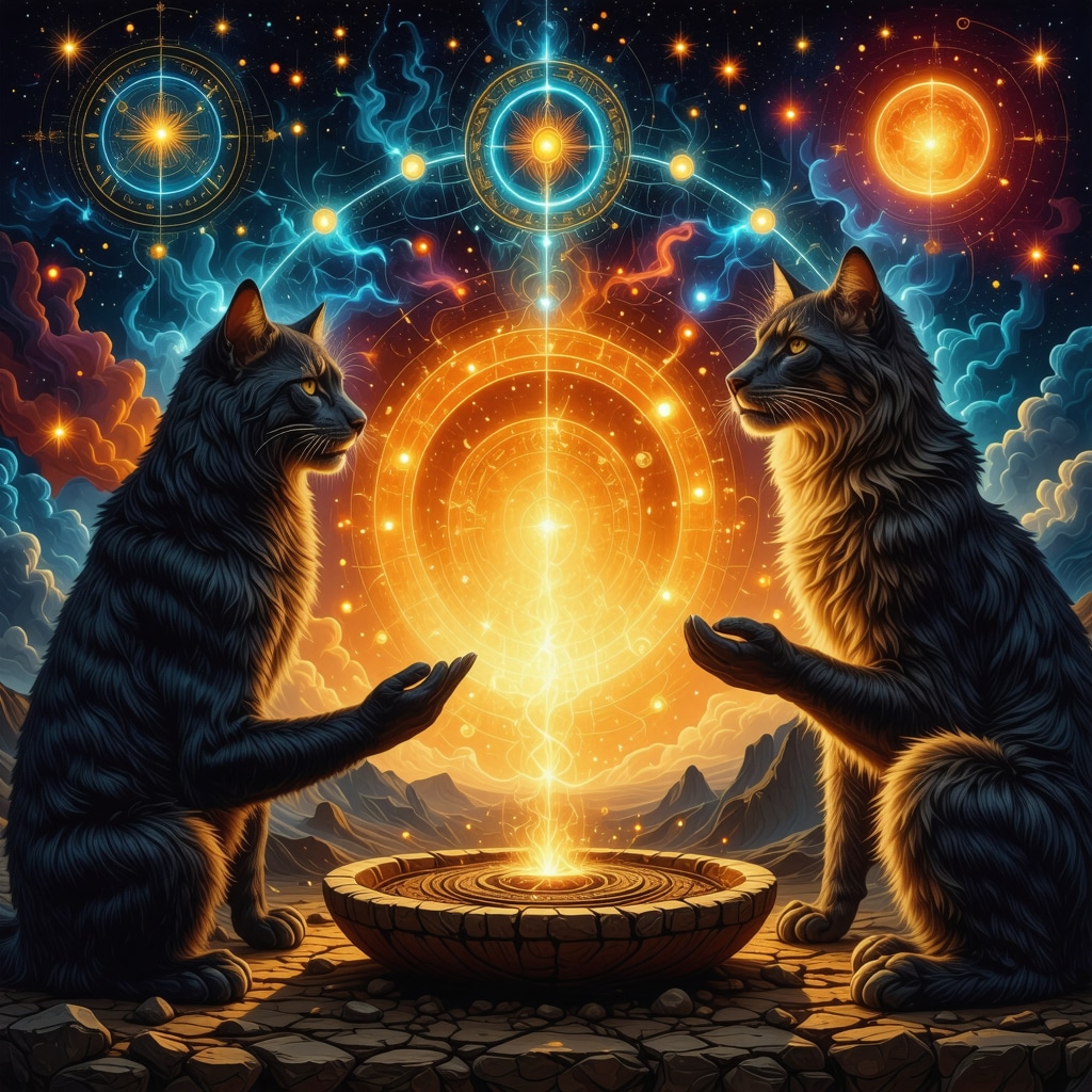 Ritual ancestral con símbolos animales en un entorno místico y vibrante