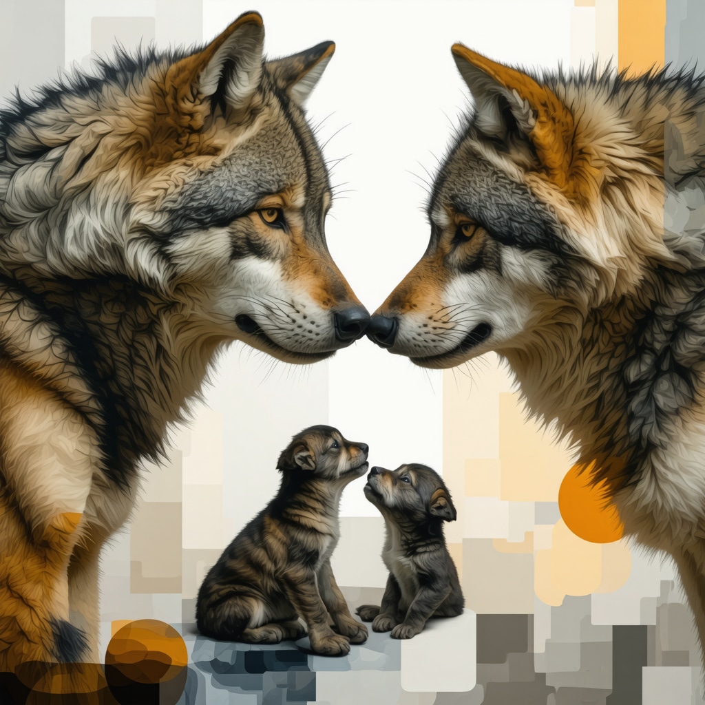 Artistic image of Rómulo y Remo suckled by the she-wolf with modern abstract symbolism