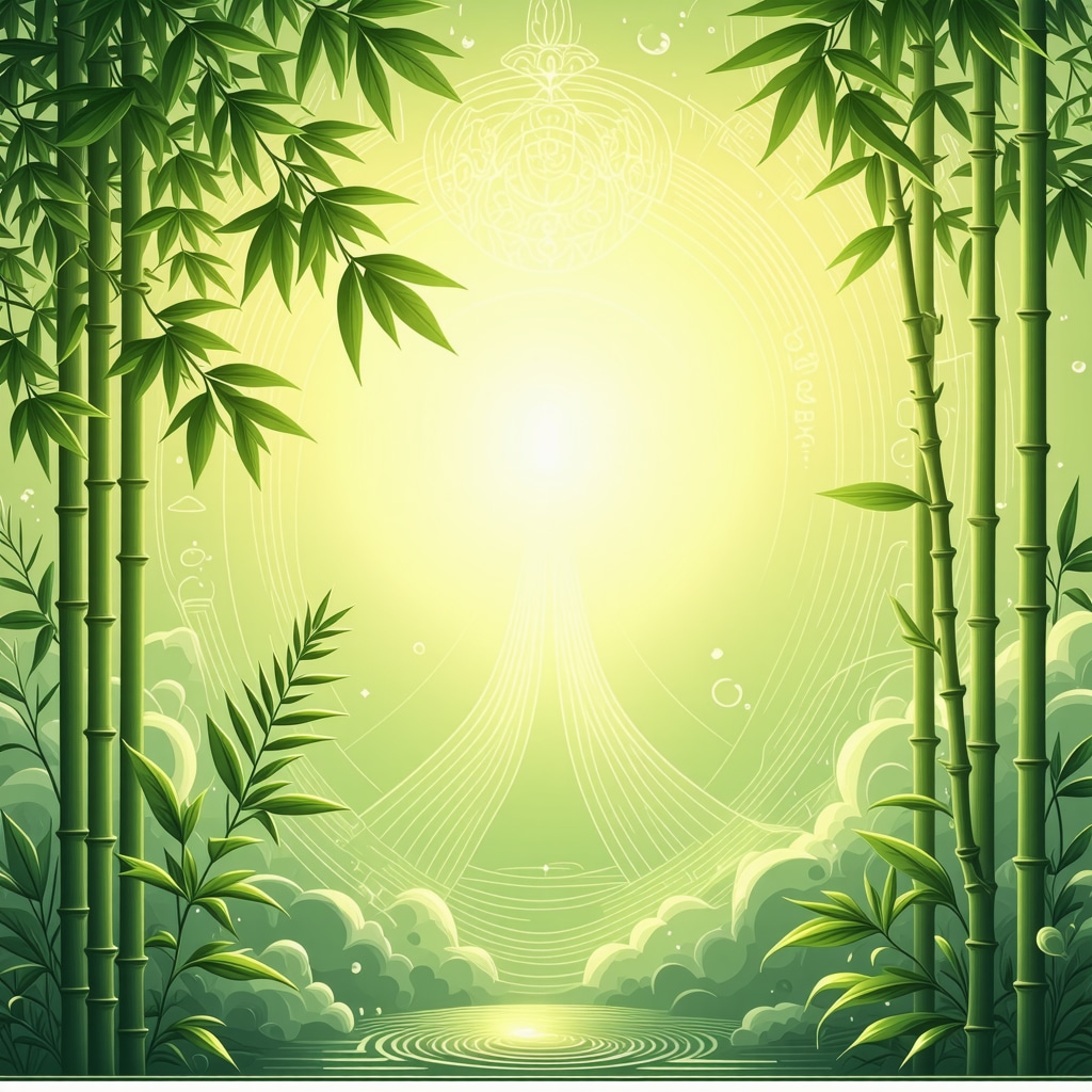 Illustration of energizing plants with mystical symbols representing prosperity and spiritual harmony.