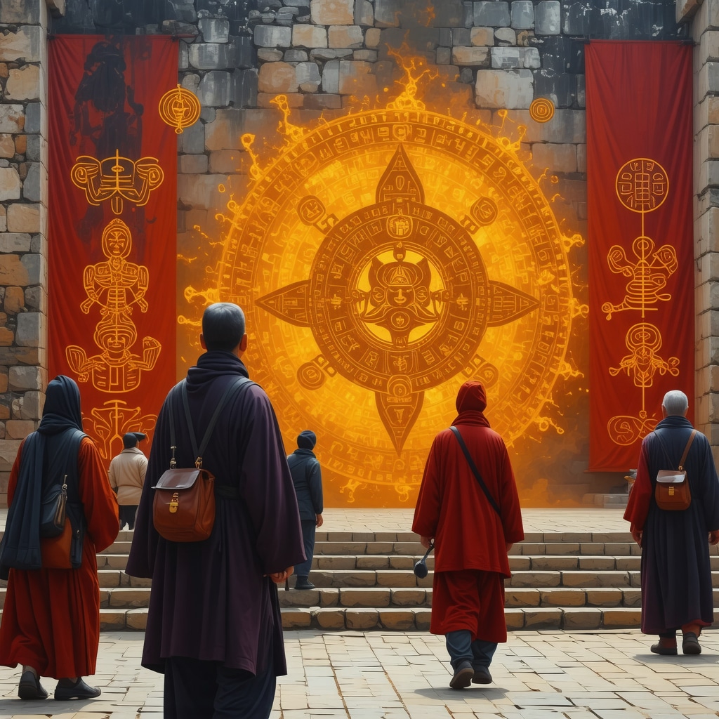 Personas observando símbolos y signos de buena suerte en un entorno cultural