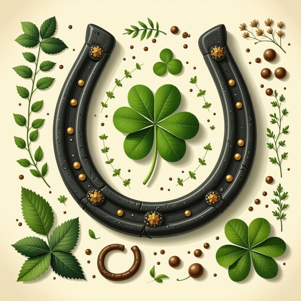 Objetos tradicionales galeses como herraduras y tréboles en un entorno cultural