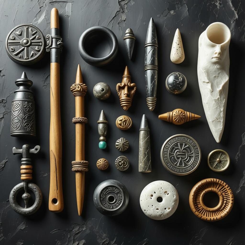 Símbolos antiguos griegos y herramientas rituales en un altar sagrado para prácticas espirituales