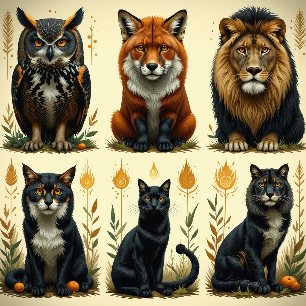 Collection of mystical animals representing various symbols used in traditional rituals.