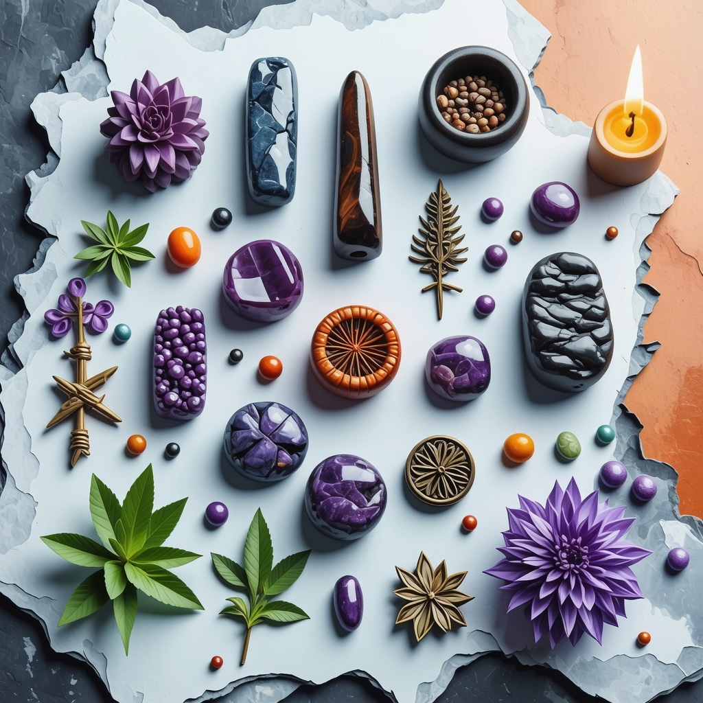 Cultural symbols and herbs used in rituals for good luck and protection