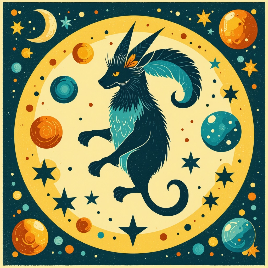 Colorful depiction of cultural symbols and mythological storytelling elements