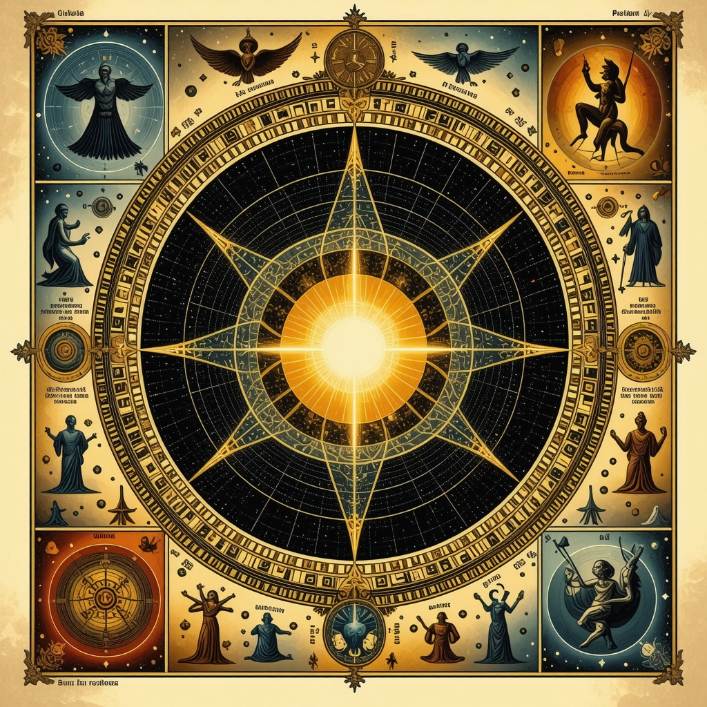 Illustration of ancient and modern symbols intertwined, symbolizing cultural and spiritual understanding.