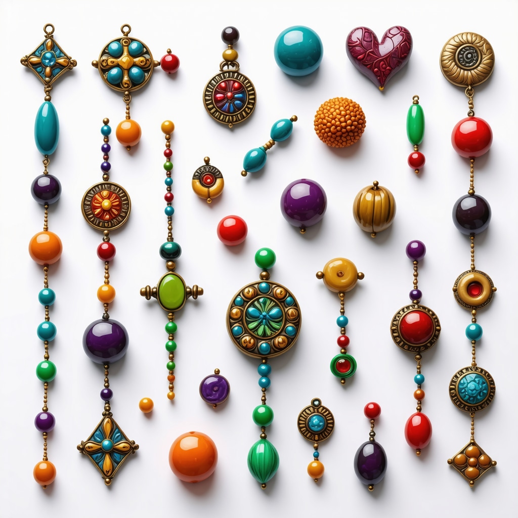 Colorful charms and ritual objects symbolizing luck and prosperity