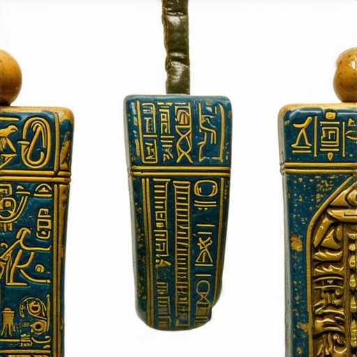Amuletos egipcios tradicionales con símbolos de protección y prosperidad