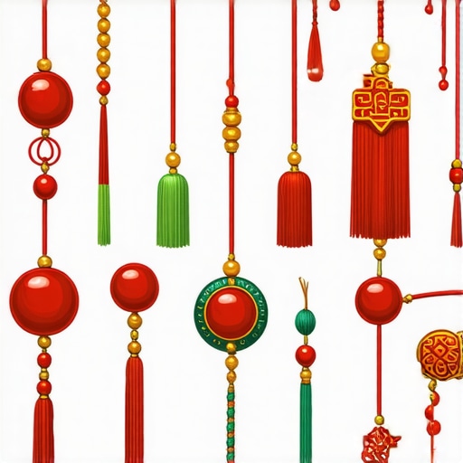 Vibrant collection of Asian amulets and symbols representing protection, prosperity, and spiritual energy.