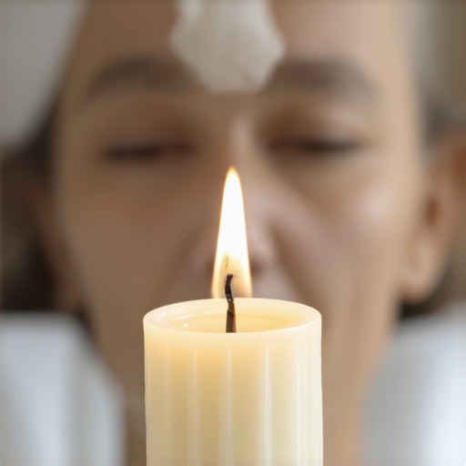 Person lighting a white candle in a calm environment, representing spiritual connection and hope.