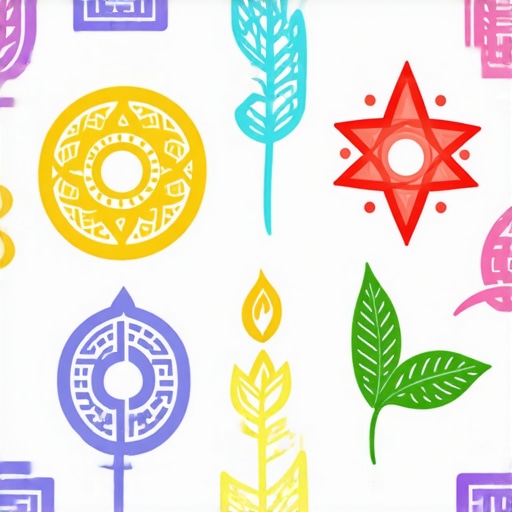 A collage of symbols from different cultures representing spirituality and tradition