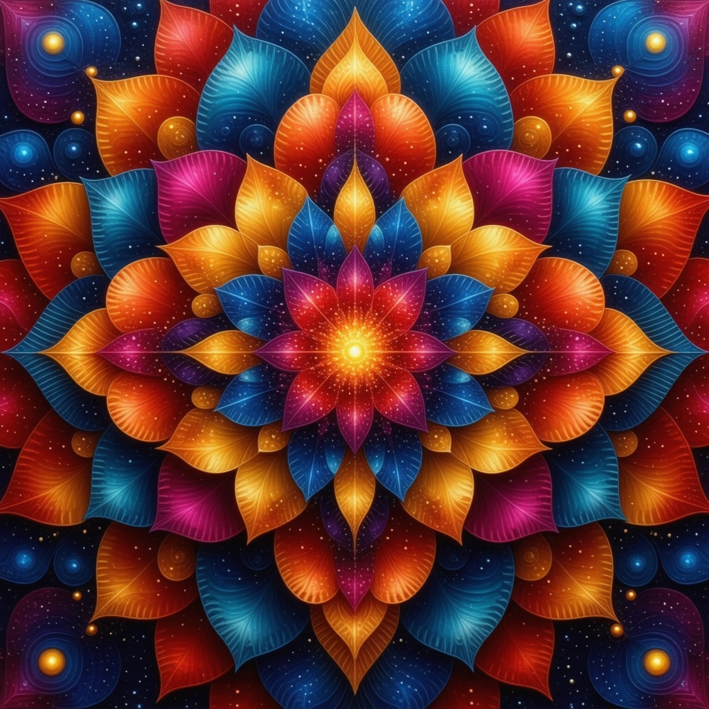 A vibrant mandala design representing spiritual harmony and balance